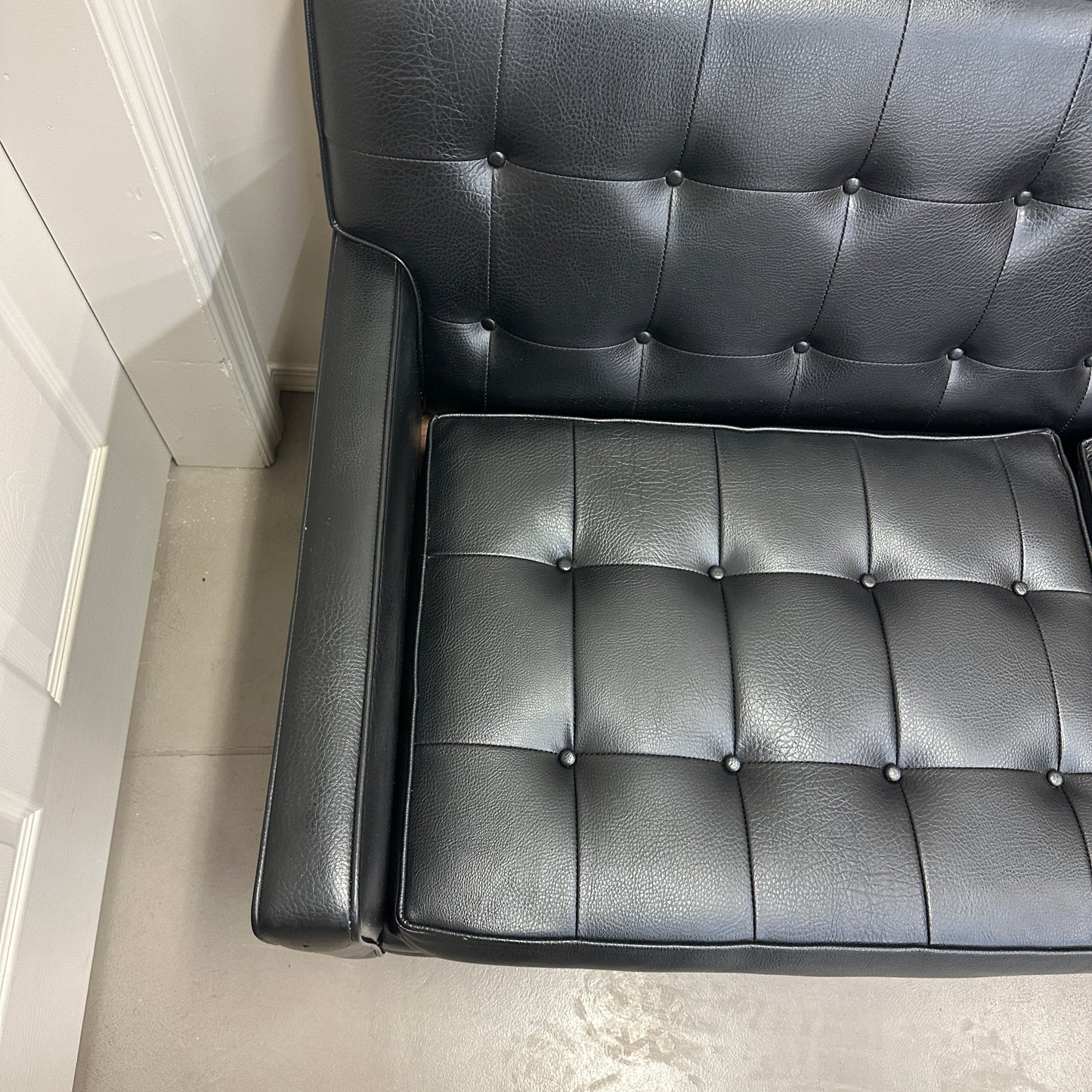 Vintage MCM Tufted Sofa Leather Look + Lounge Chair
