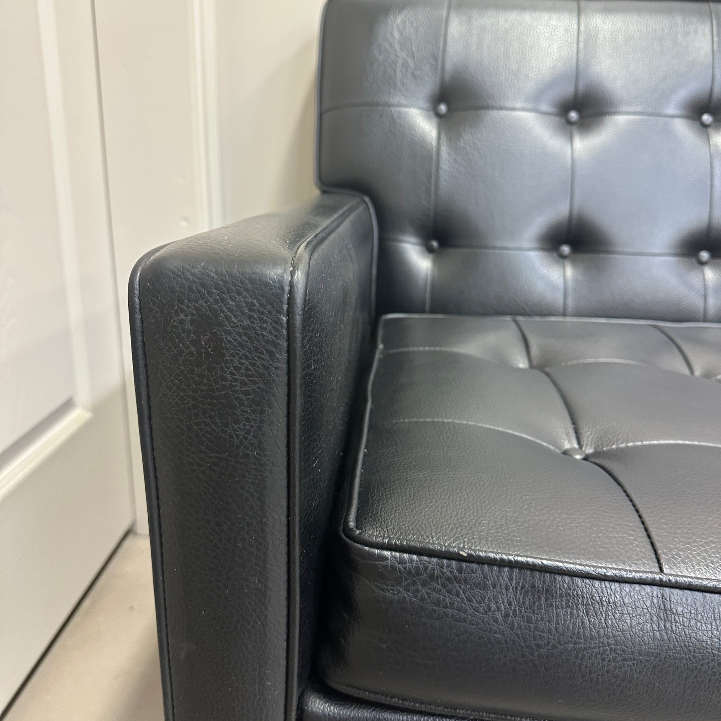 Vintage MCM Tufted Sofa Leather Look + Lounge Chair