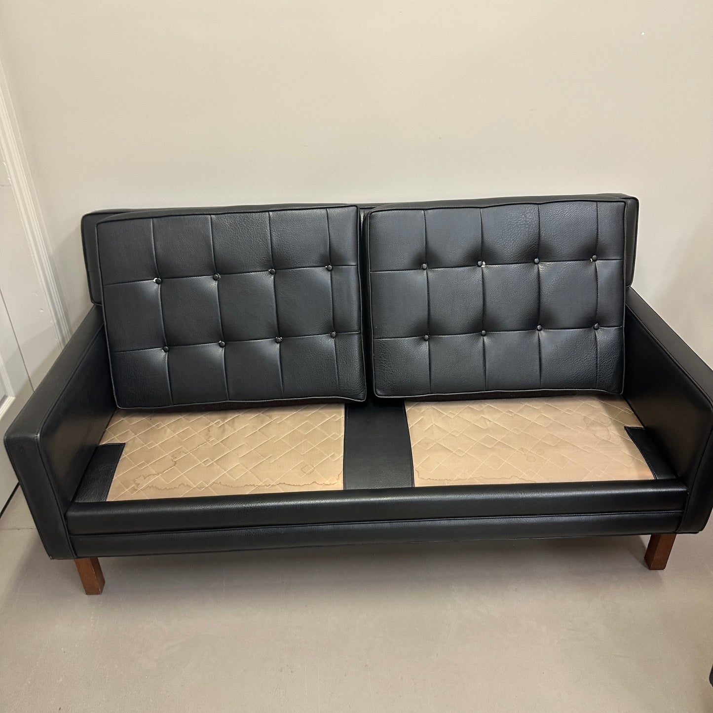 Vintage MCM Tufted Sofa Leather Look + Lounge Chair