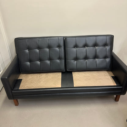Vintage MCM Tufted Sofa Leather Look + Lounge Chair