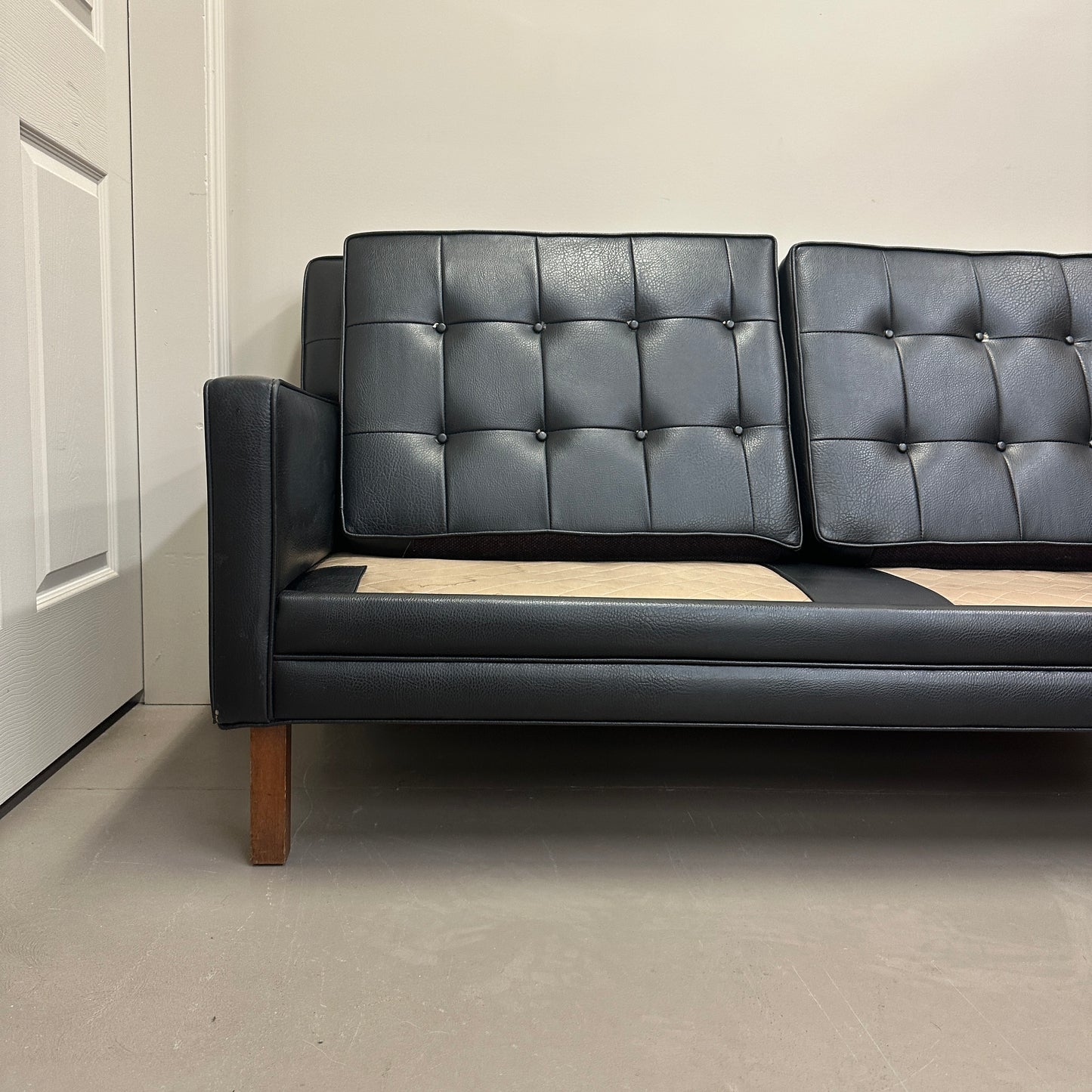 Vintage MCM Tufted Sofa Leather Look + Lounge Chair
