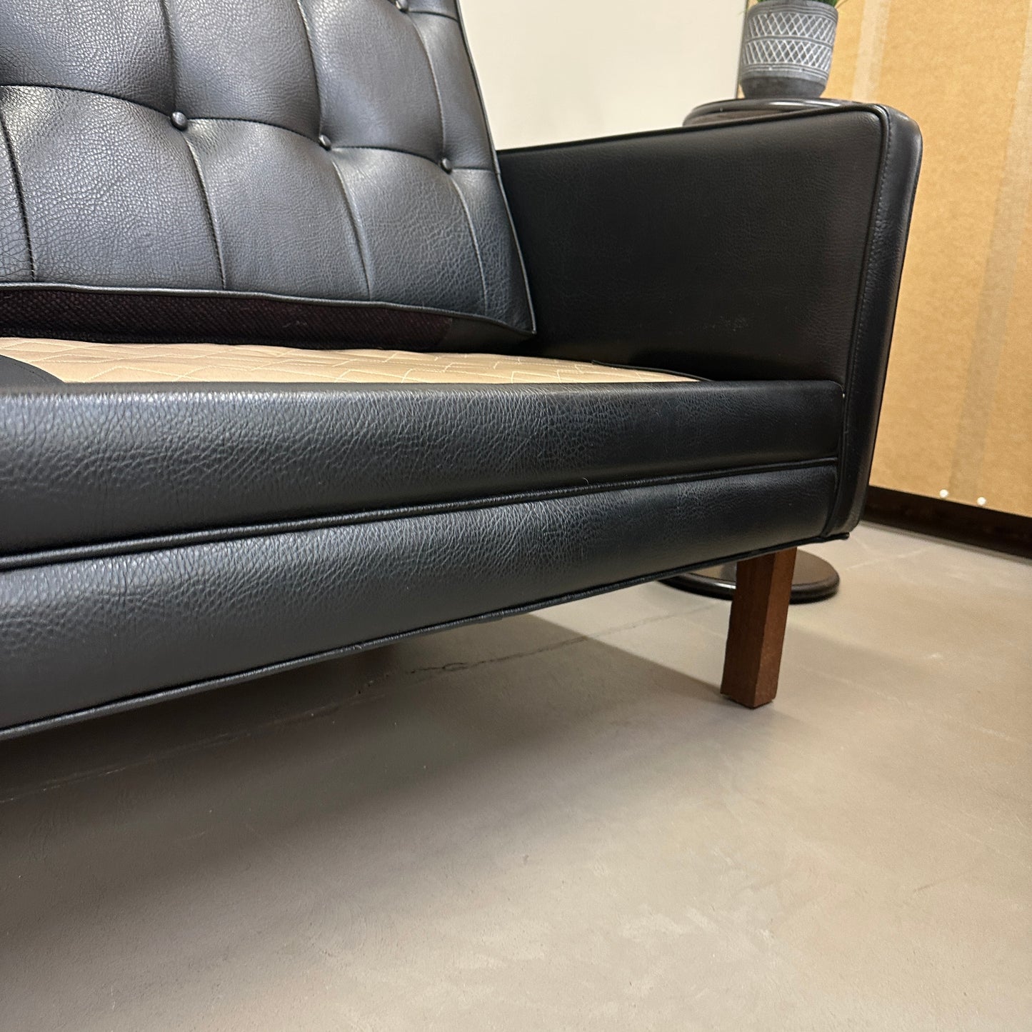 Vintage MCM Tufted Sofa Leather Look + Lounge Chair