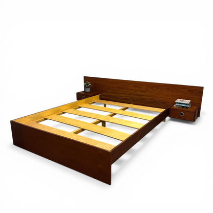 Mid-Century Modern Teak Bed w/ Floating Nightstands