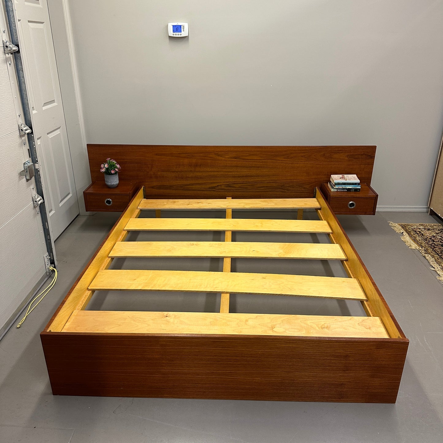 Mid-Century Modern Teak Bed w/ Floating Nightstands