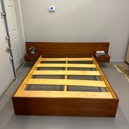 Mid-Century Modern Teak Bed w/ Floating Nightstands