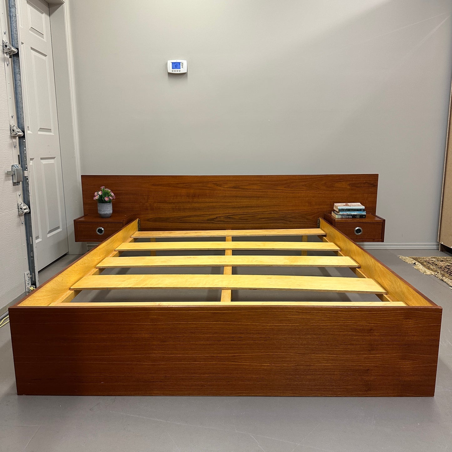 Mid-Century Modern Teak Bed w/ Floating Nightstands