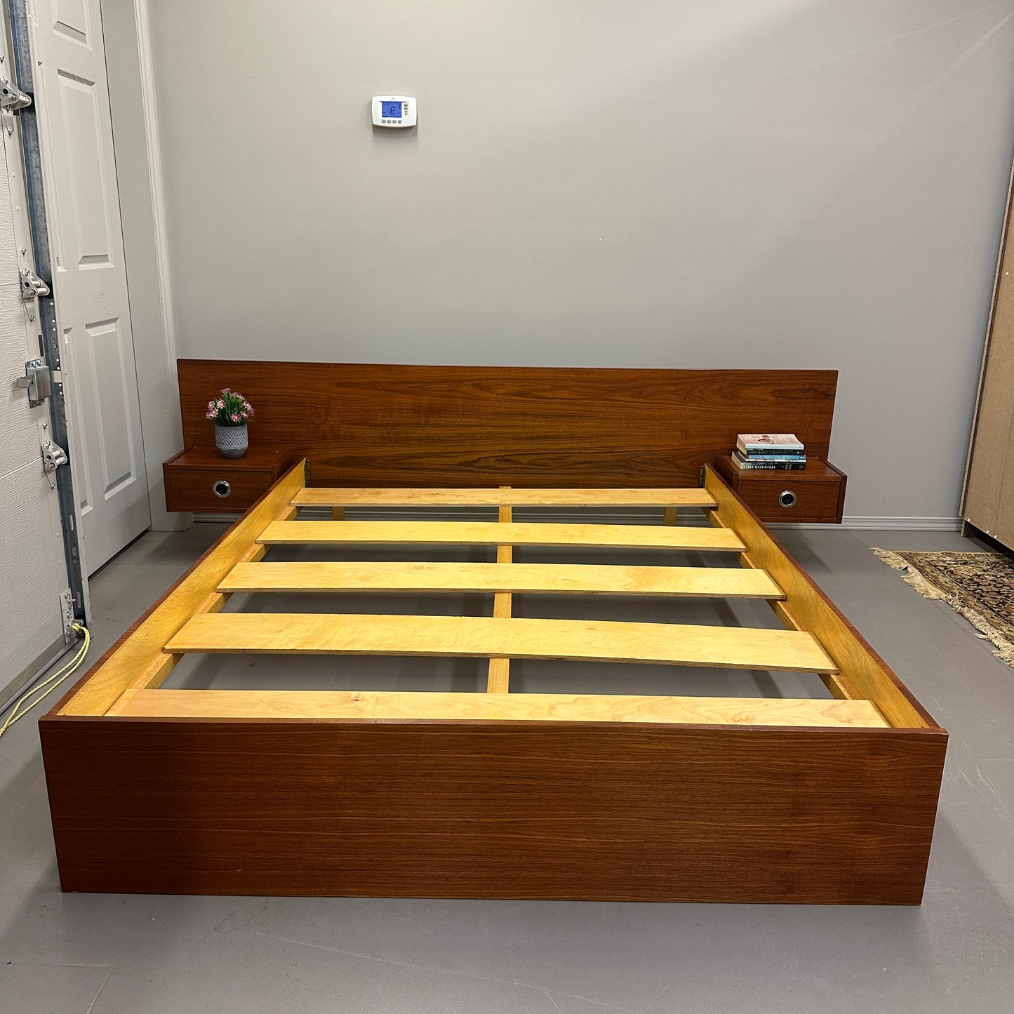 Mid-Century Modern Teak Bed w/ Floating Nightstands