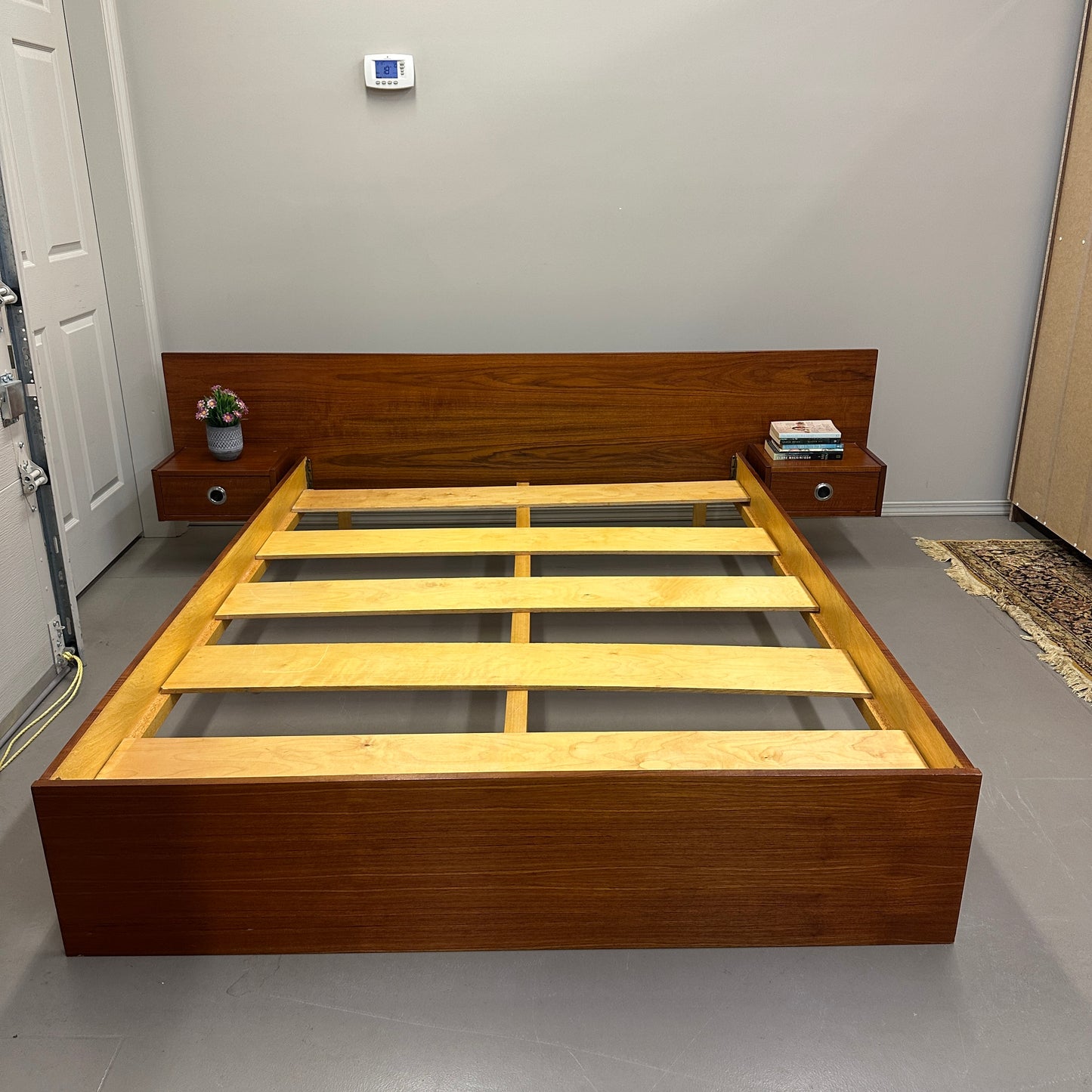 Mid-Century Modern Teak Bed w/ Floating Nightstands