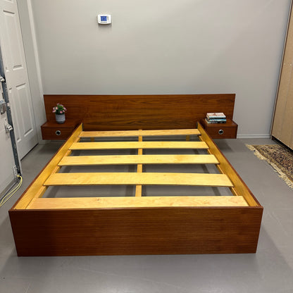 Mid-Century Modern Teak Bed w/ Floating Nightstands