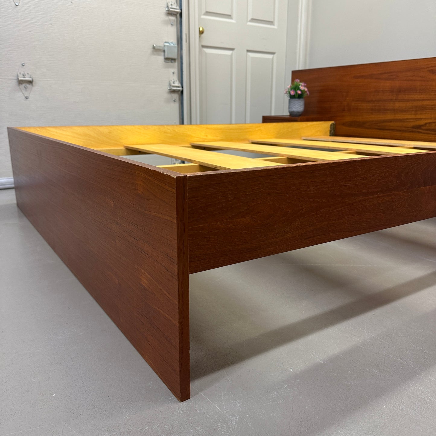 Mid-Century Modern Teak Bed w/ Floating Nightstands