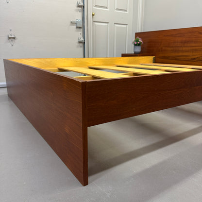 Mid-Century Modern Teak Bed w/ Floating Nightstands
