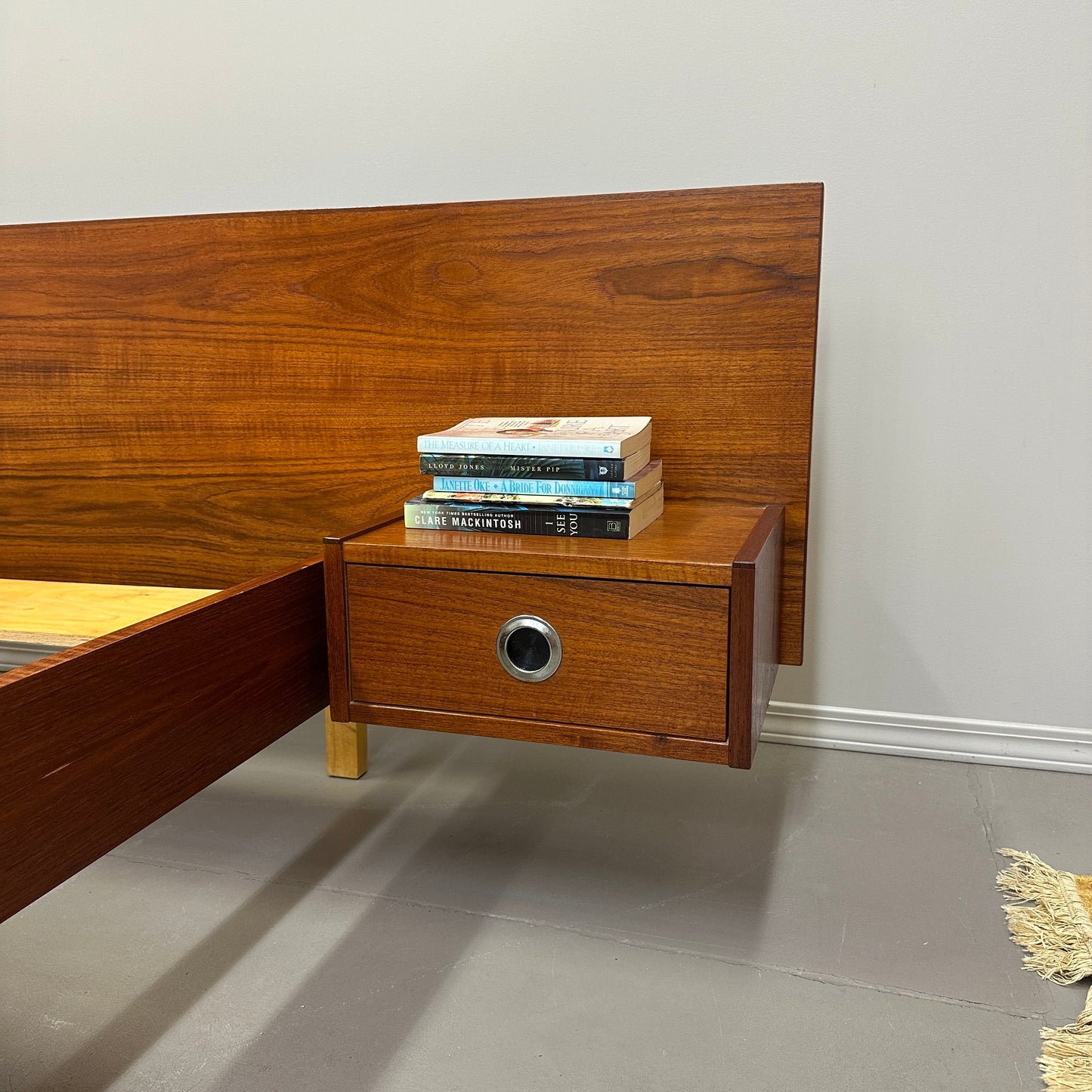 Mid-Century Modern Teak Bed w/ Floating Nightstands