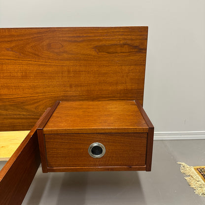 Mid-Century Modern Teak Bed w/ Floating Nightstands