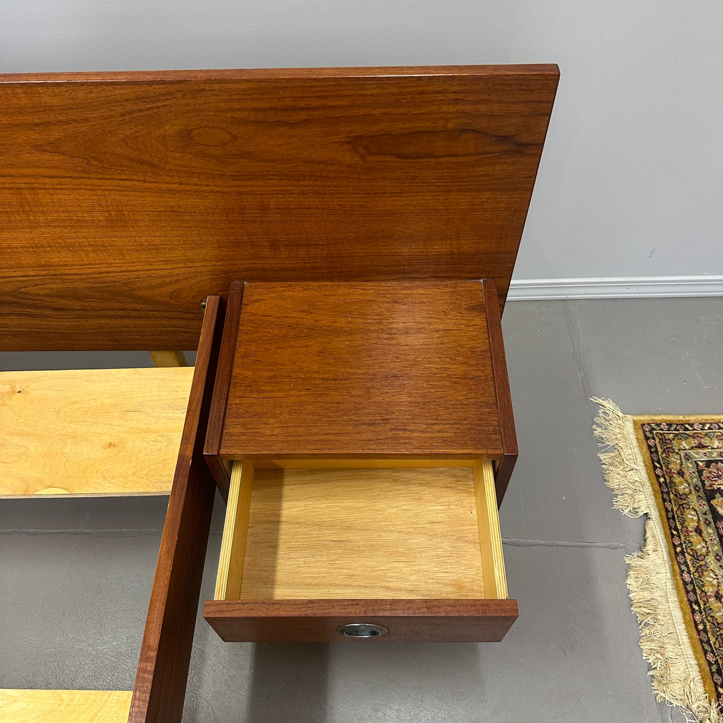 Mid-Century Modern Teak Bed w/ Floating Nightstands