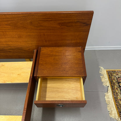 Mid-Century Modern Teak Bed w/ Floating Nightstands