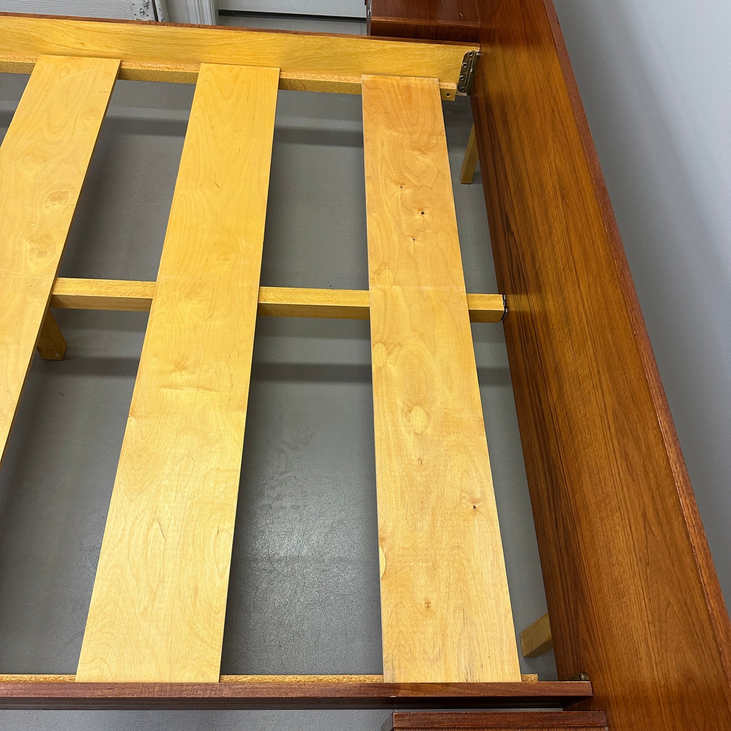 Mid-Century Modern Teak Bed w/ Floating Nightstands