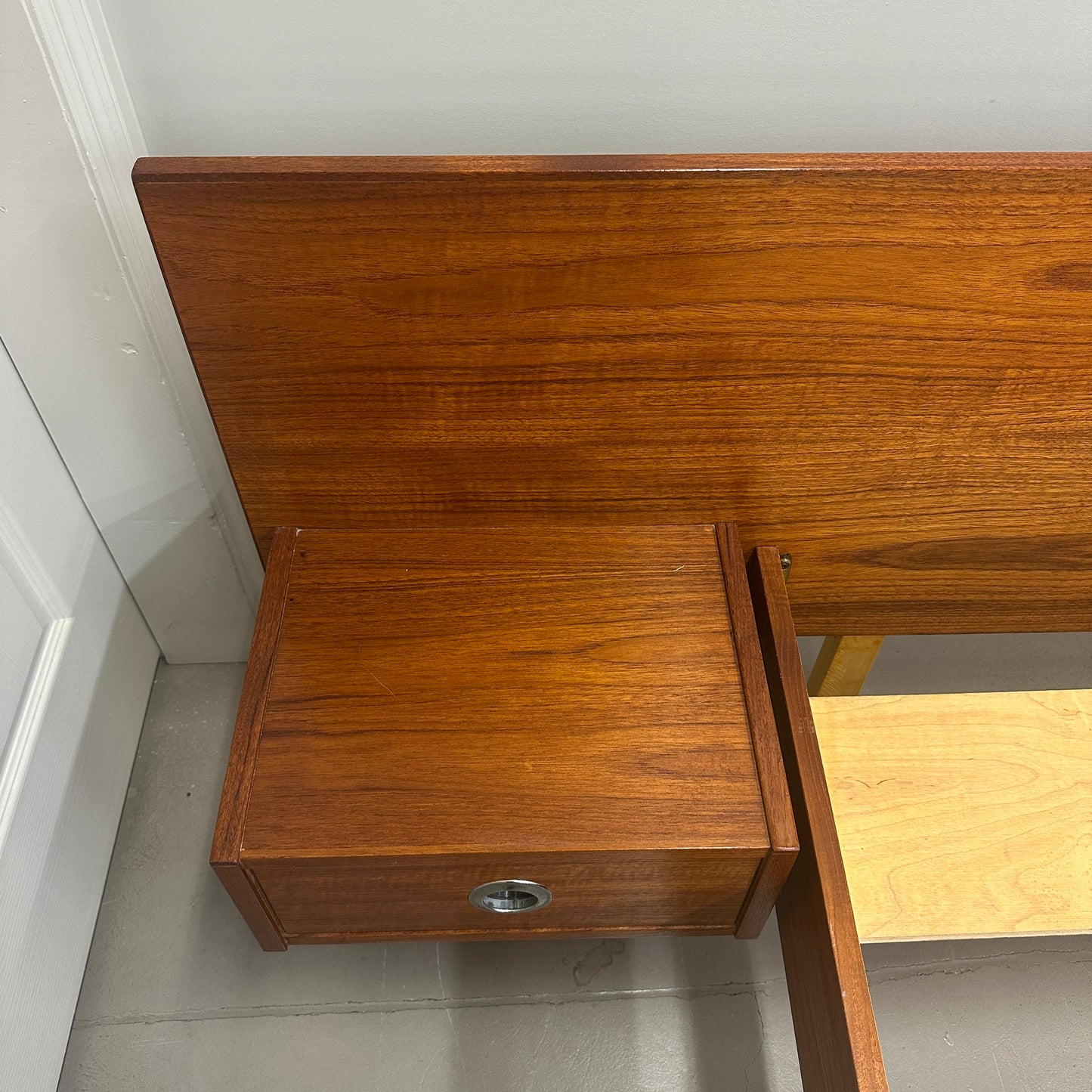 Mid-Century Modern Teak Bed w/ Floating Nightstands
