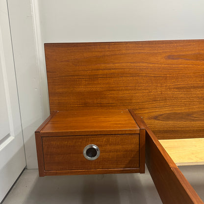Mid-Century Modern Teak Bed w/ Floating Nightstands