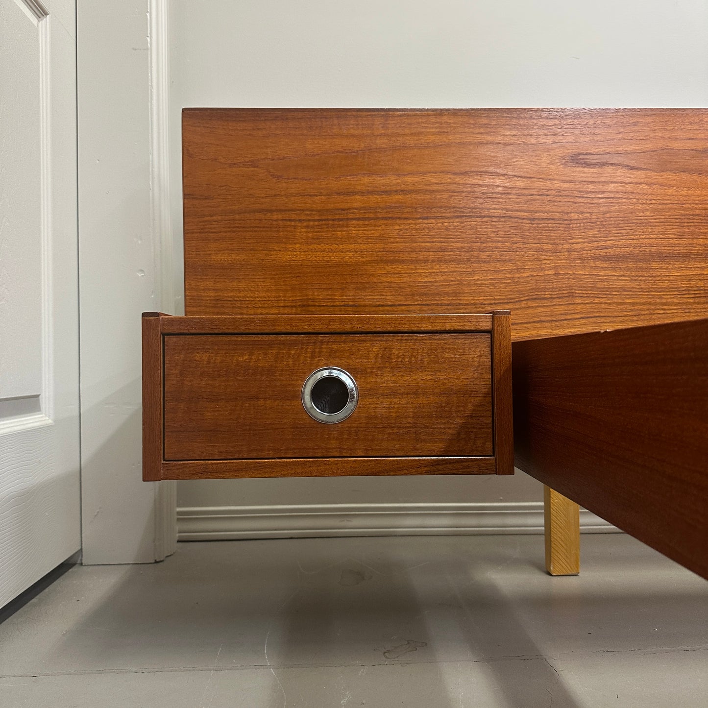 Mid-Century Modern Teak Bed w/ Floating Nightstands