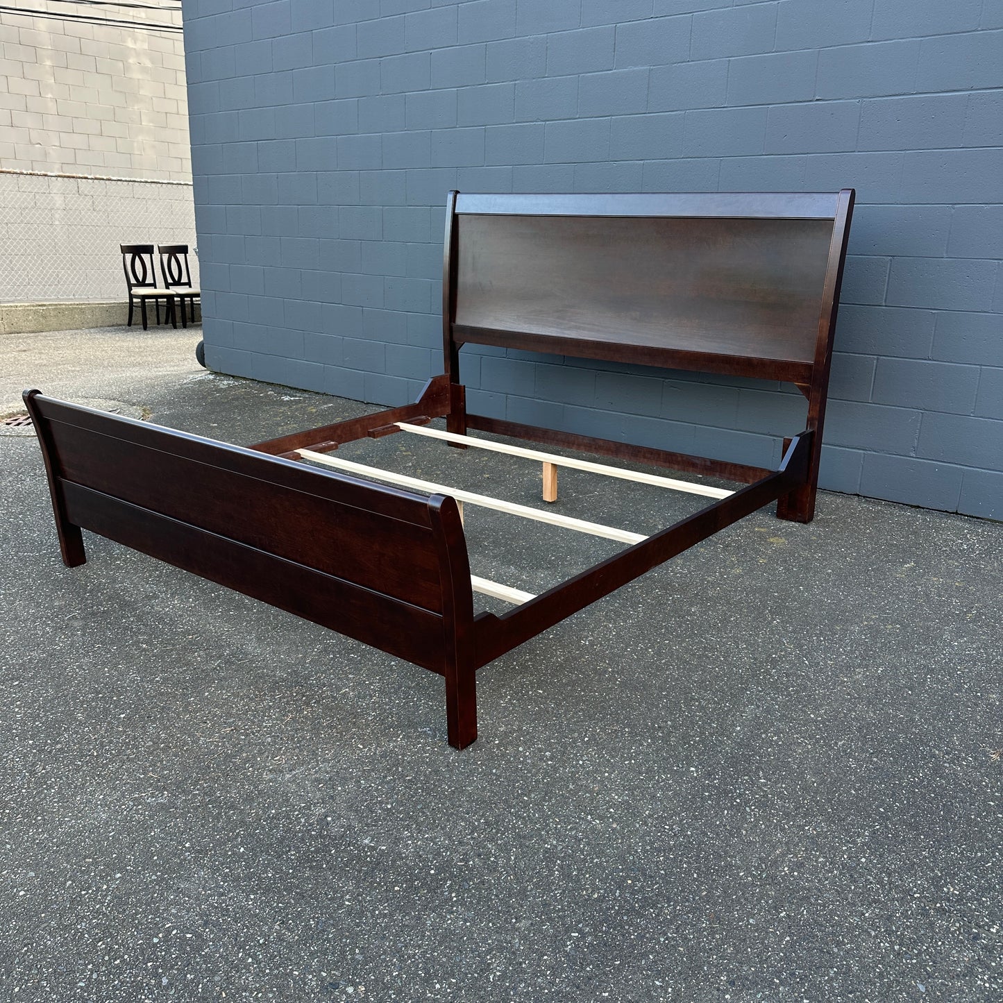Solid Wood Dark Brown King Bed and Box Springs