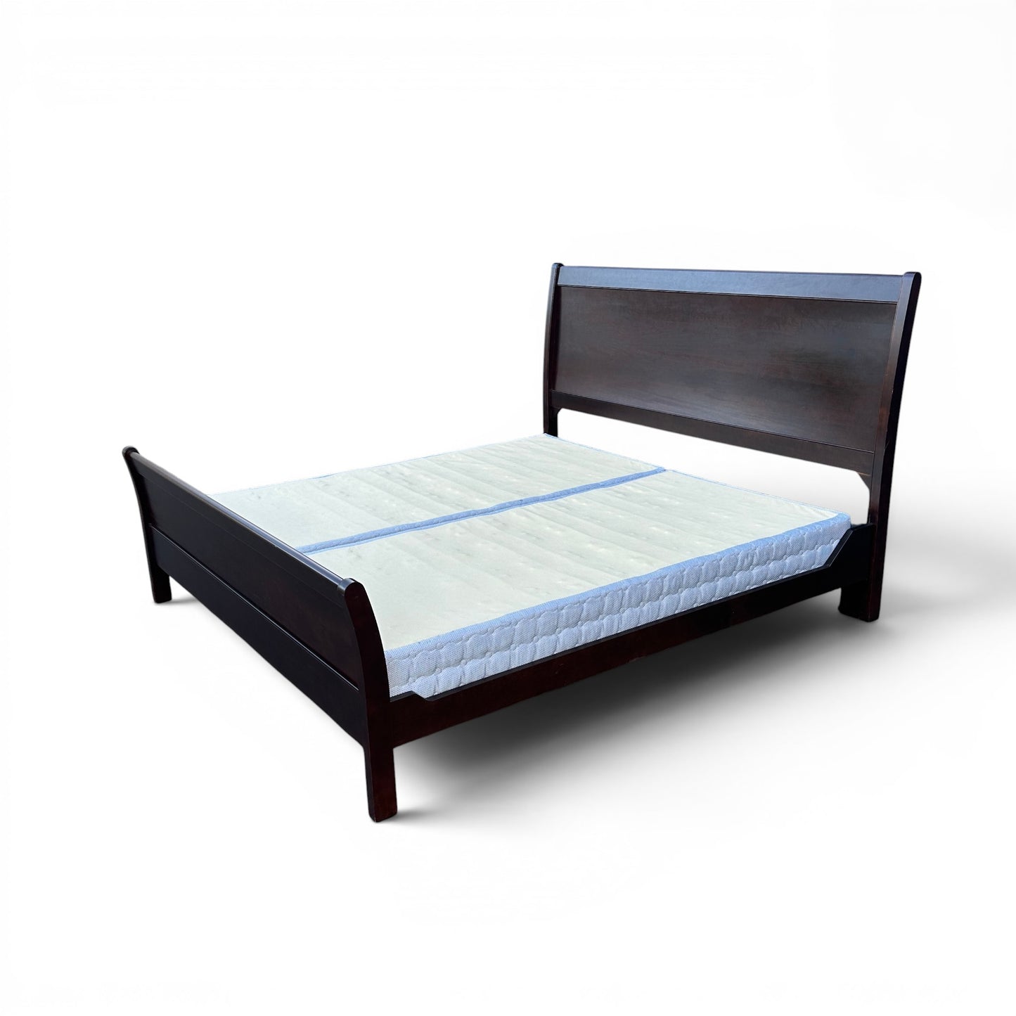 Solid Wood Dark Brown King Bed and Box Springs