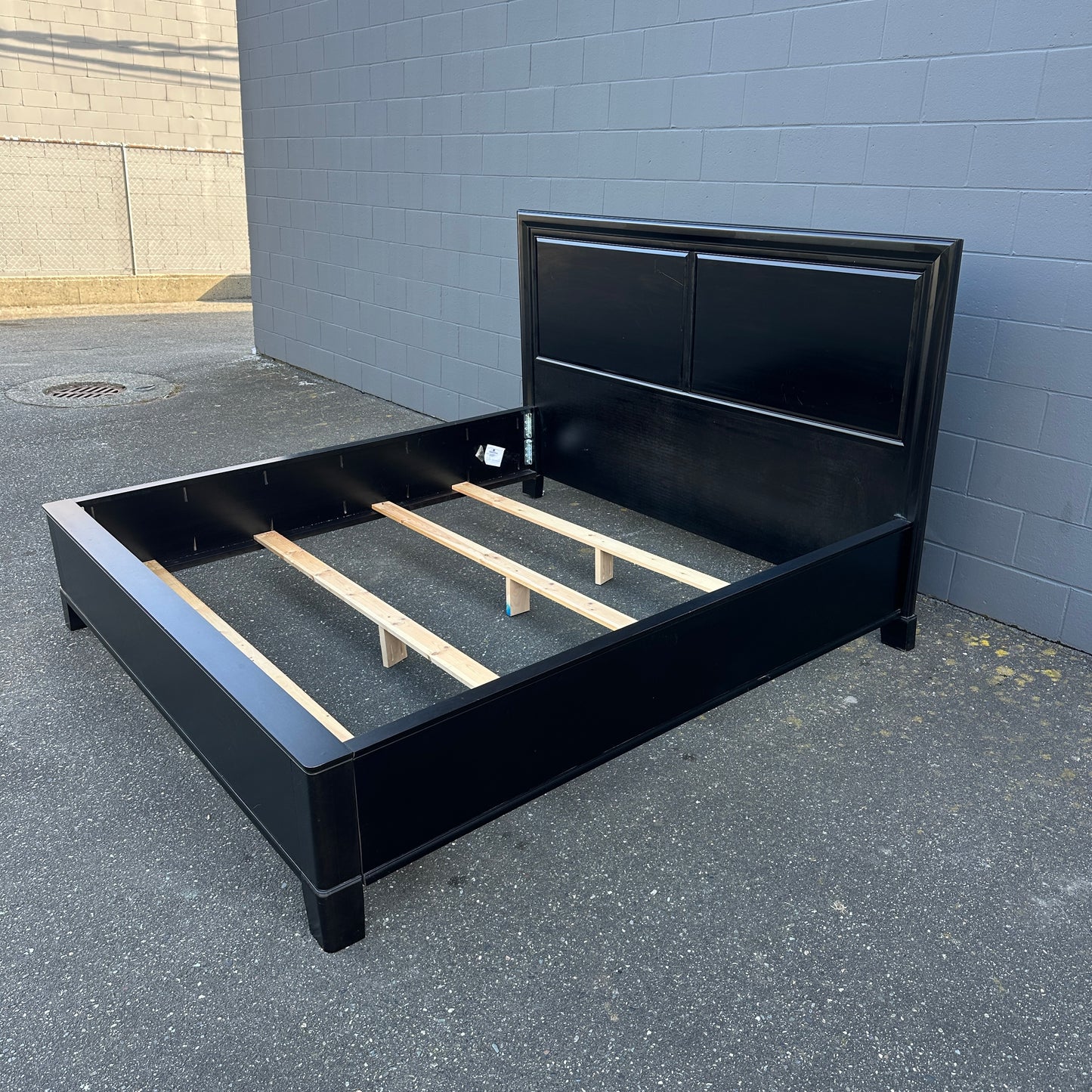 Black Solid Wood King Bed with Box Spring - Sandy Furniture