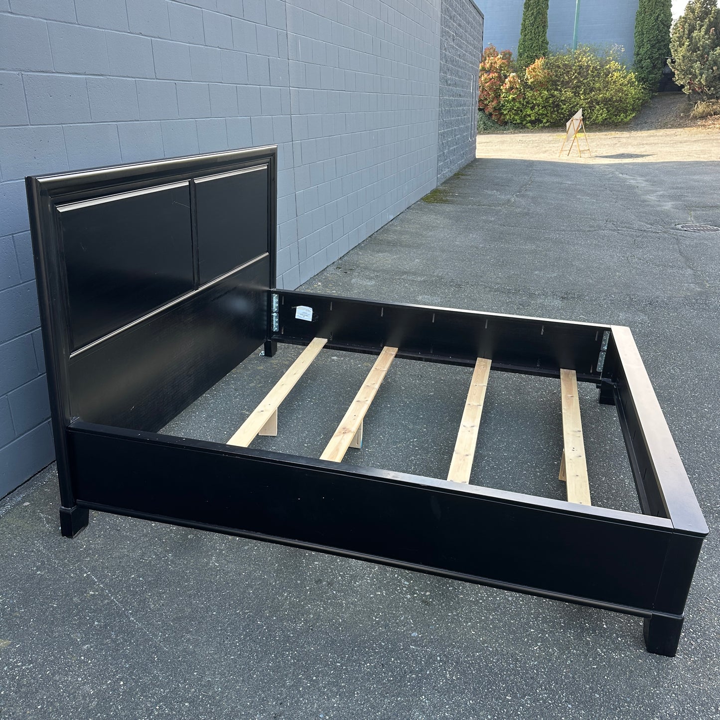 Black Solid Wood King Bed with Box Spring - Sandy Furniture