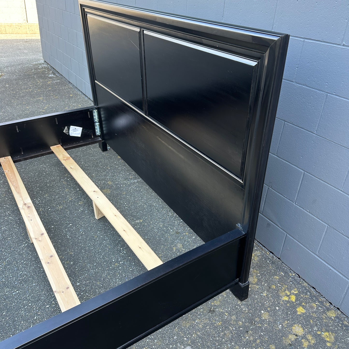 Black Solid Wood King Bed with Box Spring - Sandy Furniture