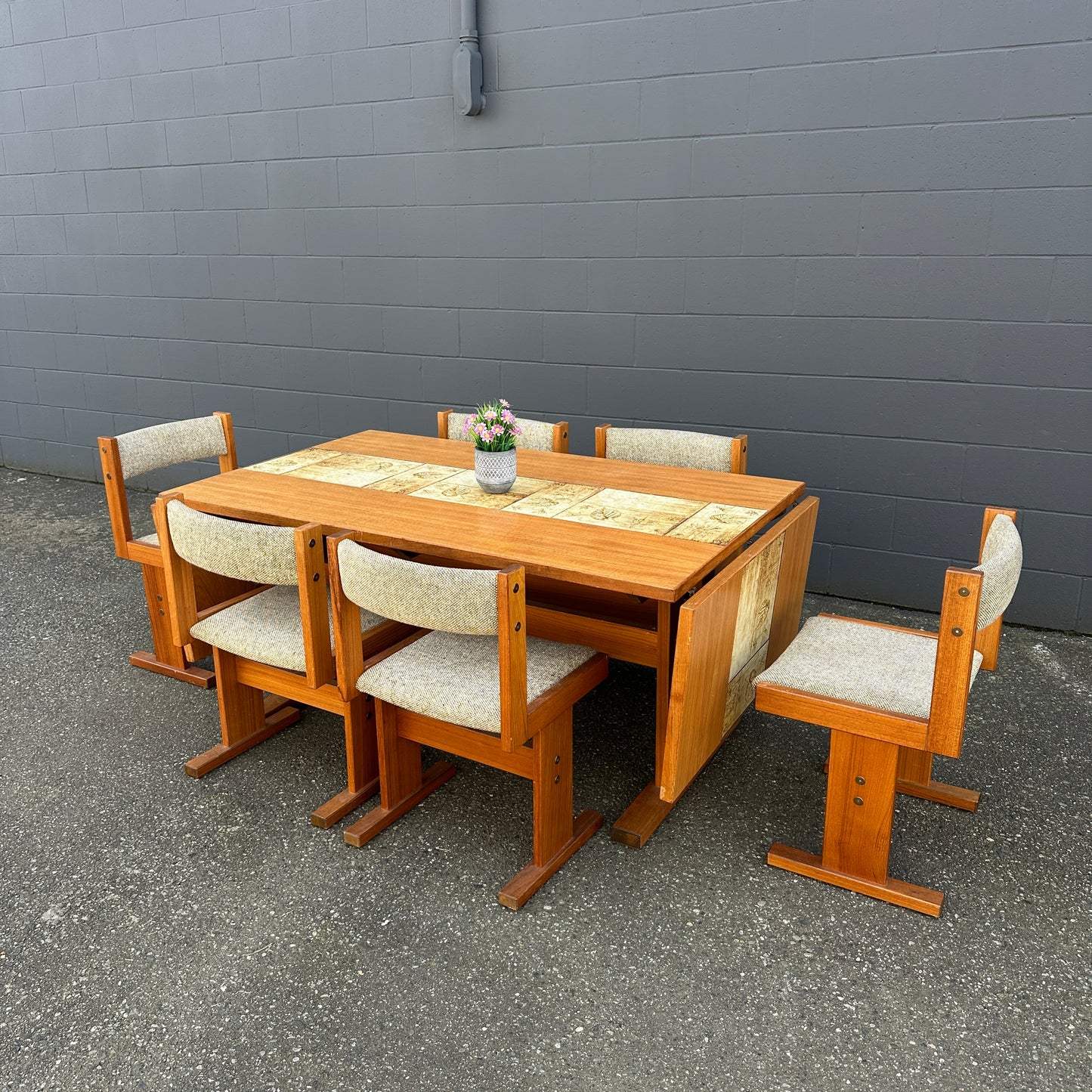 Rare MCM Danish Teak & Tile Dining Set – Poul H. Poulsen for Gangsø Møbler (7-Piece)