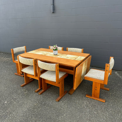 Rare MCM Danish Teak & Tile Dining Set – Poul H. Poulsen for Gangsø Møbler (7-Piece)