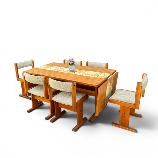 Rare MCM Danish Teak & Tile Dining Set – Poul H. Poulsen for Gangsø Møbler (7-Piece)