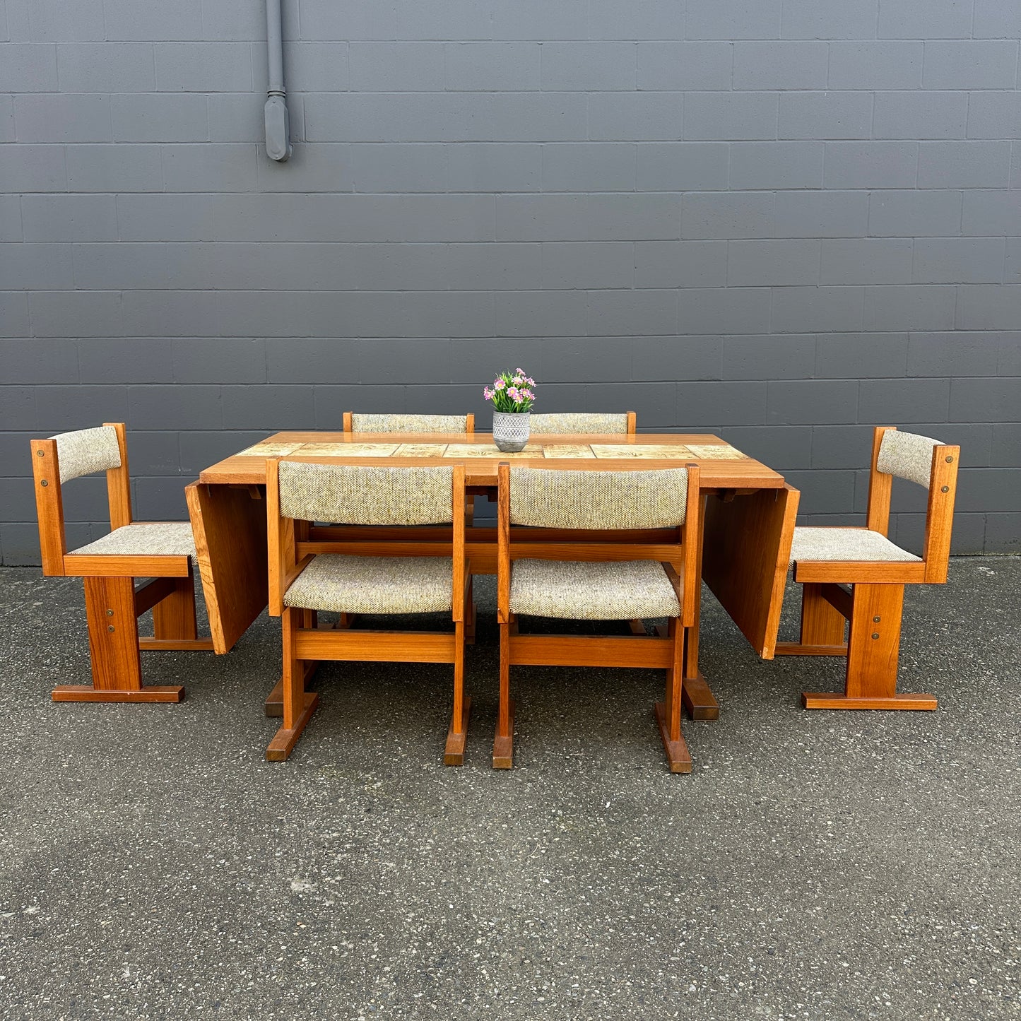 Rare MCM Danish Teak & Tile Dining Set – Poul H. Poulsen for Gangsø Møbler (7-Piece)