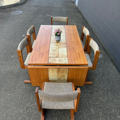 Rare MCM Danish Teak & Tile Dining Set – Poul H. Poulsen for Gangsø Møbler (7-Piece)