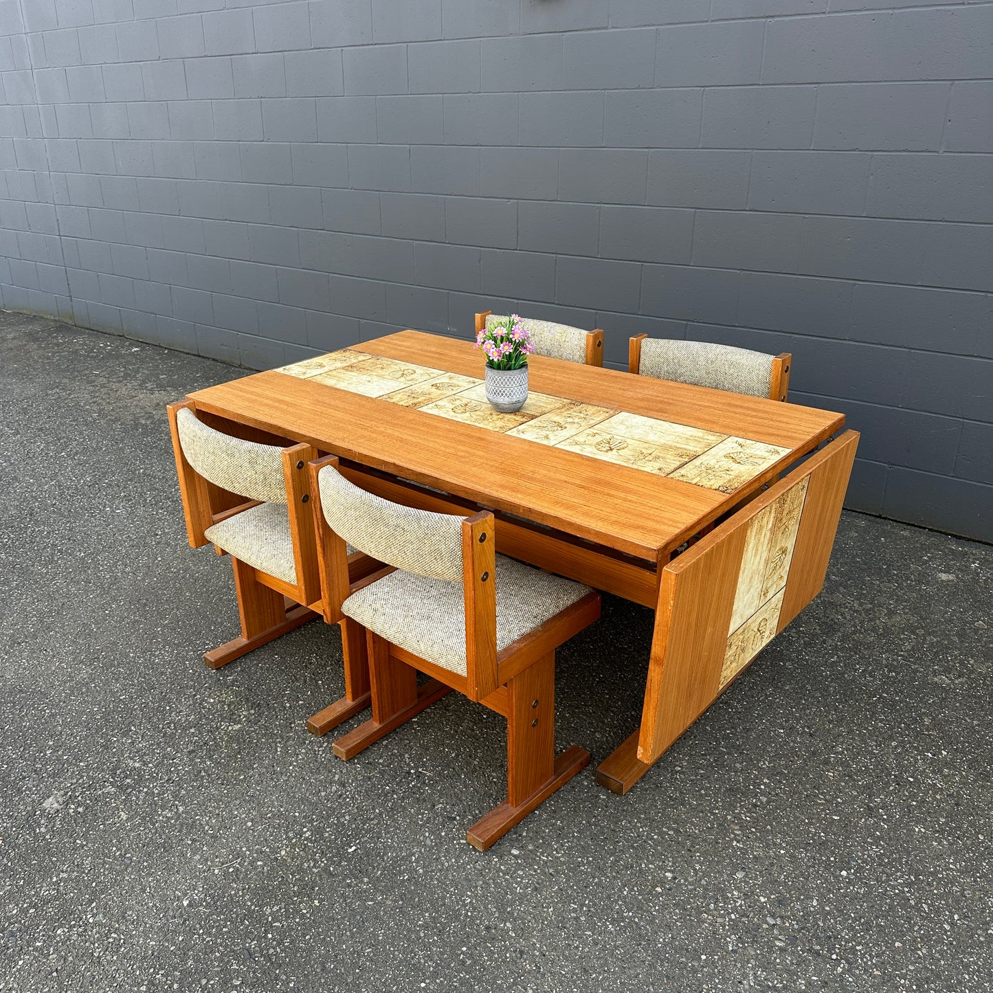 Rare MCM Danish Teak & Tile Dining Set – Poul H. Poulsen for Gangsø Møbler (7-Piece)