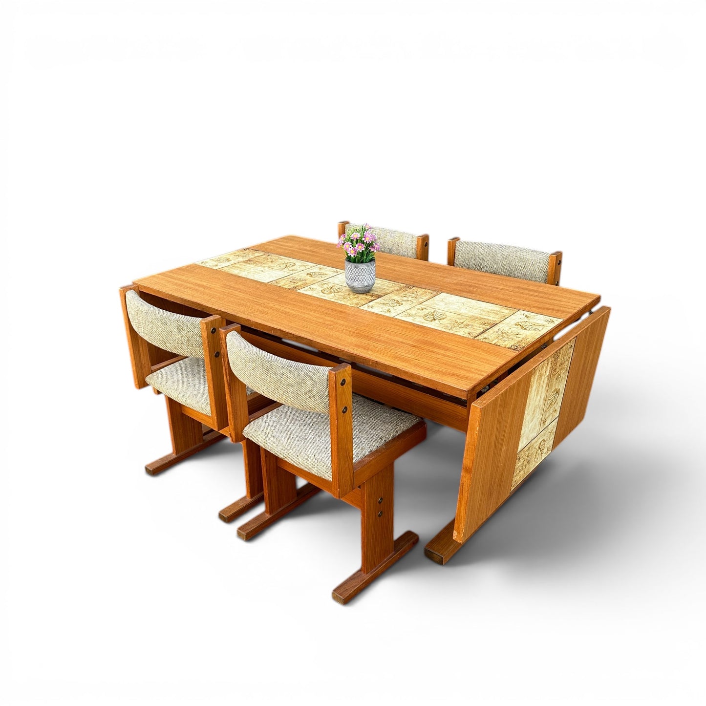 Rare MCM Danish Teak & Tile Dining Set – Poul H. Poulsen for Gangsø Møbler (7-Piece)