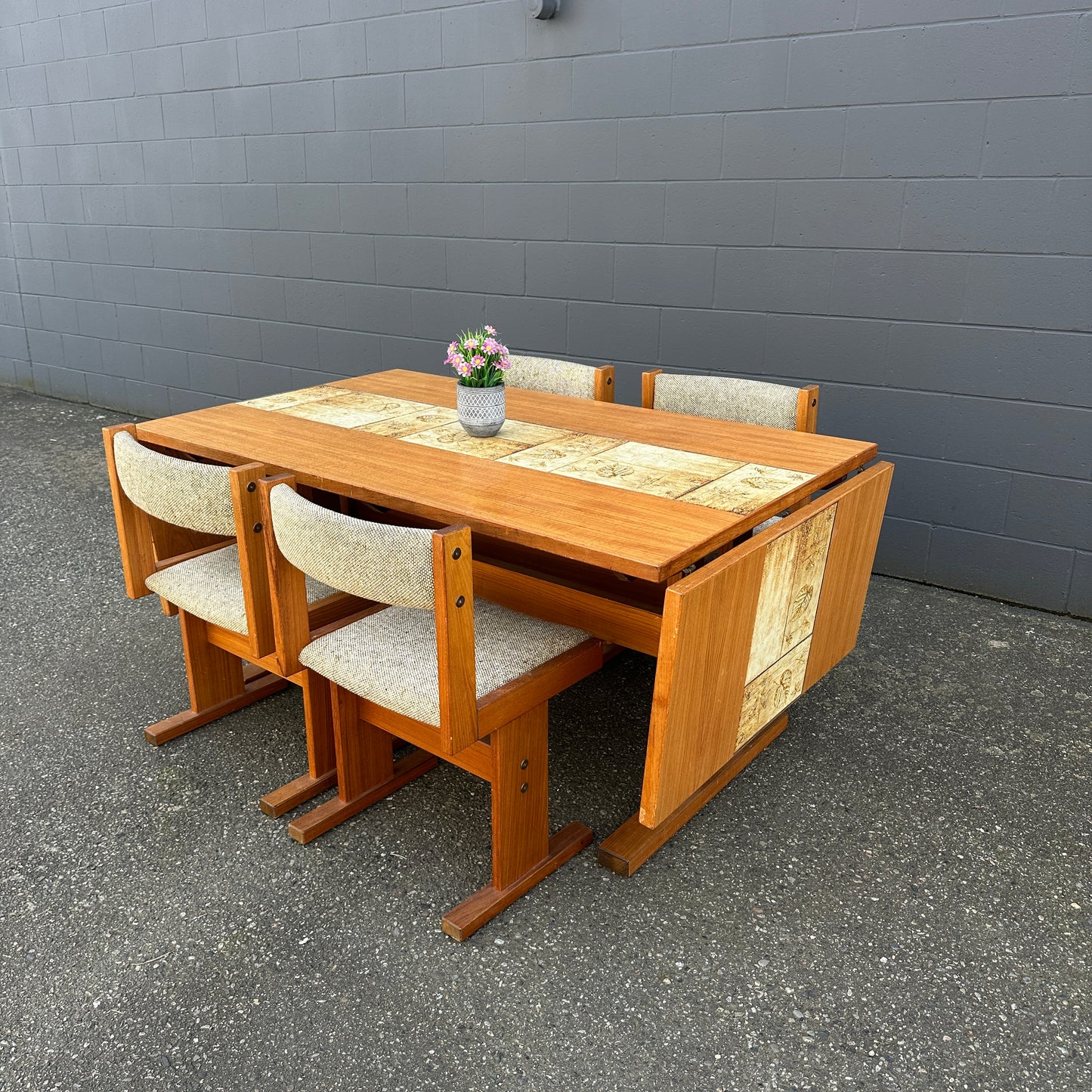 Rare MCM Danish Teak & Tile Dining Set – Poul H. Poulsen for Gangsø Møbler (7-Piece)
