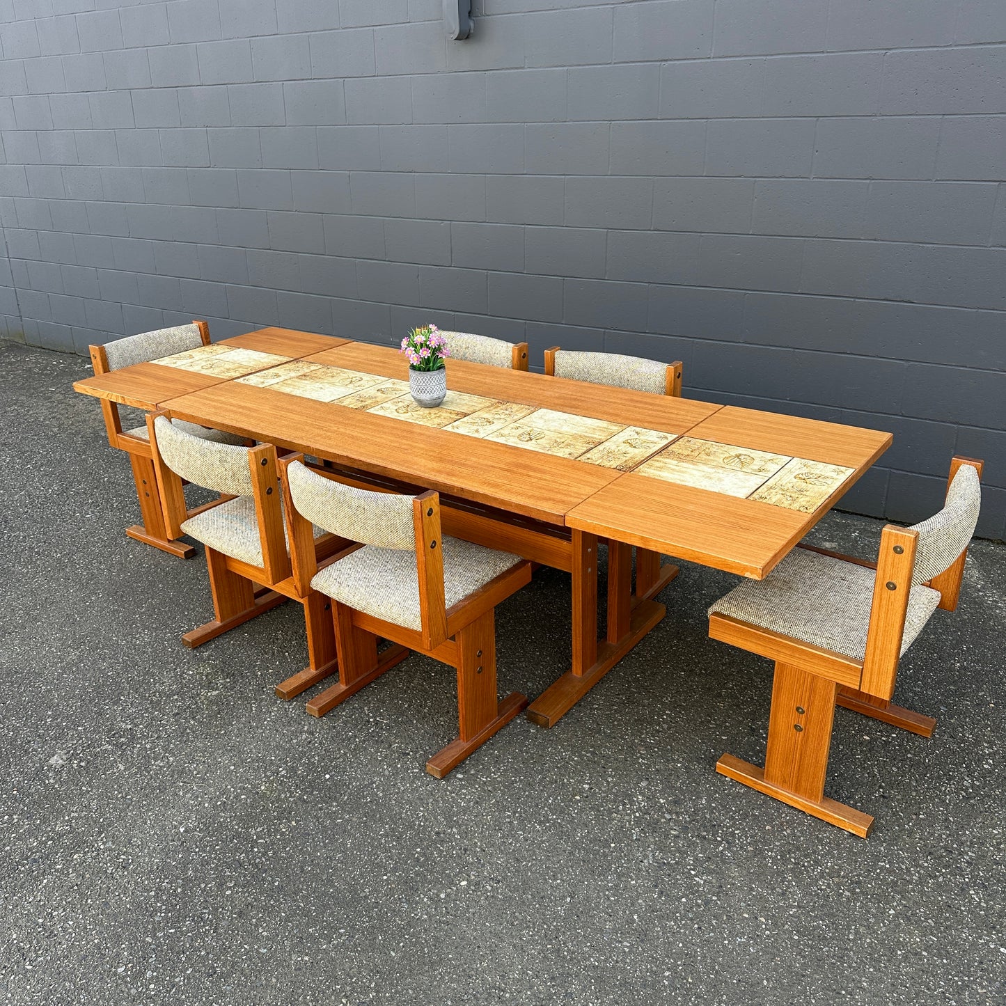 Rare MCM Danish Teak & Tile Dining Set – Poul H. Poulsen for Gangsø Møbler (7-Piece)
