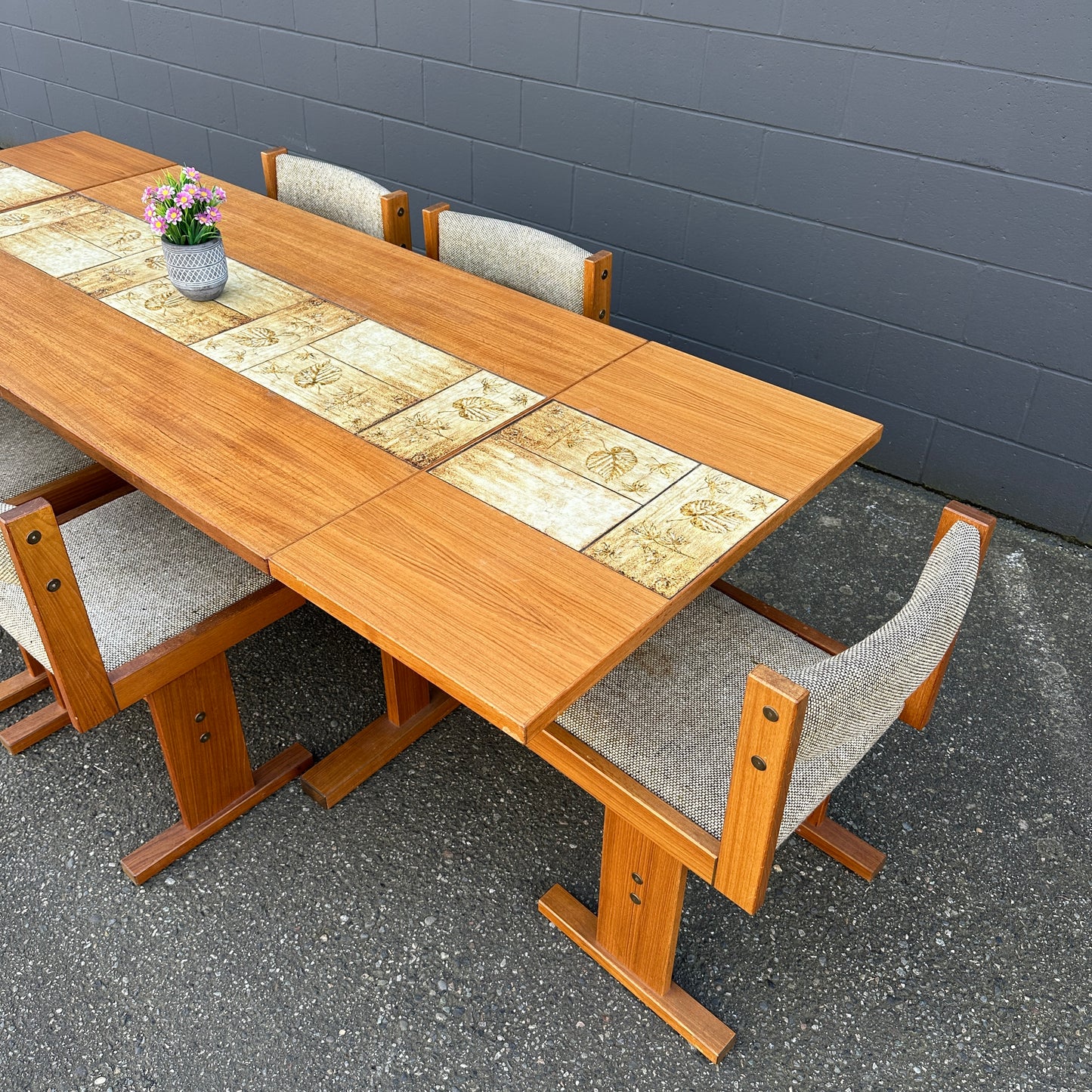 Rare MCM Danish Teak & Tile Dining Set – Poul H. Poulsen for Gangsø Møbler (7-Piece)