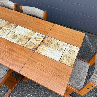 Rare MCM Danish Teak & Tile Dining Set – Poul H. Poulsen for Gangsø Møbler (7-Piece)