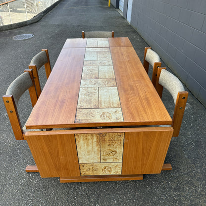 Rare MCM Danish Teak & Tile Dining Set – Poul H. Poulsen for Gangsø Møbler (7-Piece)