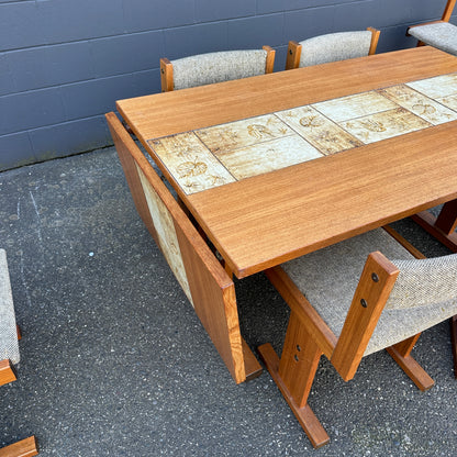 Rare MCM Danish Teak & Tile Dining Set – Poul H. Poulsen for Gangsø Møbler (7-Piece)