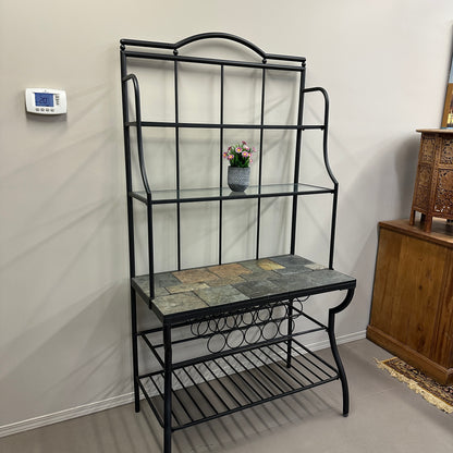Metal Baker’s Rack with Tile Top & Glass Shelf Wine Storage