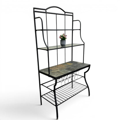 Metal Baker’s Rack with Tile Top & Glass Shelf Wine Storage