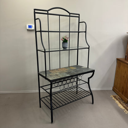 Metal Baker’s Rack with Tile Top & Glass Shelf Wine Storage