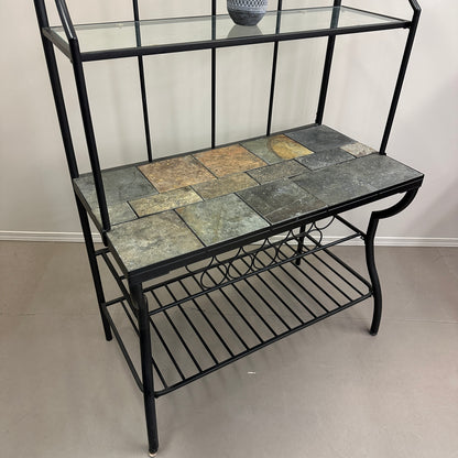 Metal Baker’s Rack with Tile Top & Glass Shelf Wine Storage
