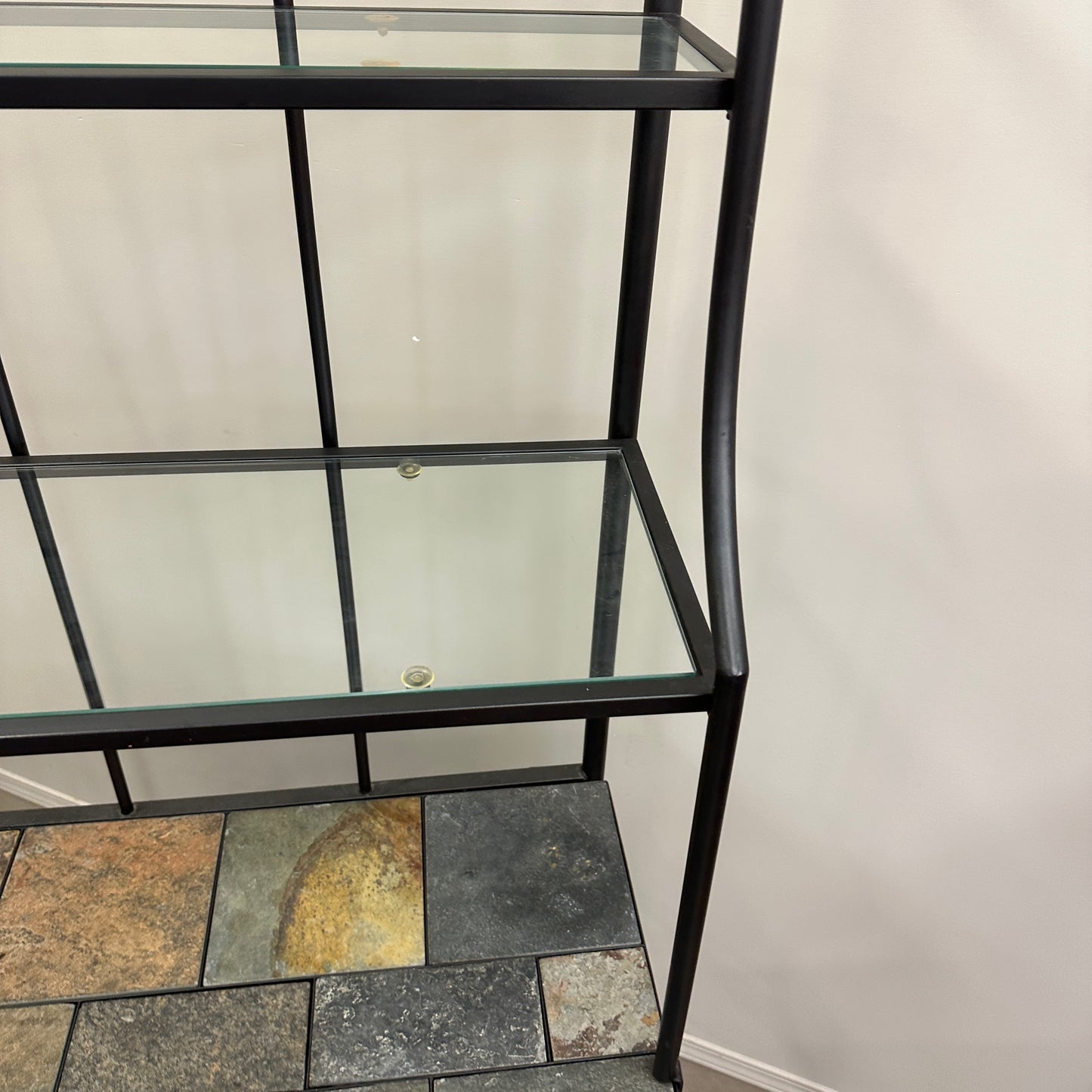 Metal Baker’s Rack with Tile Top & Glass Shelf Wine Storage