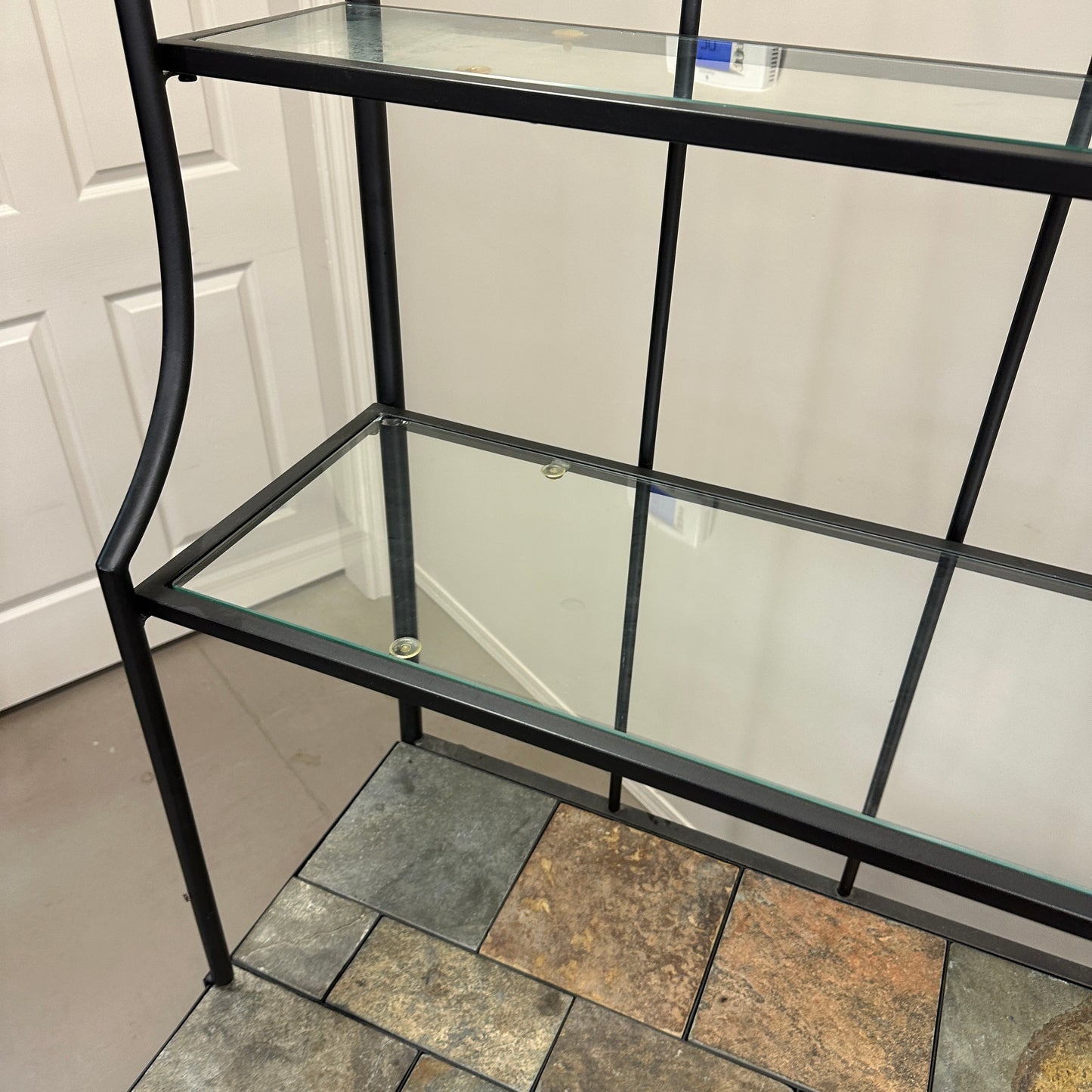 Metal Baker’s Rack with Tile Top & Glass Shelf Wine Storage