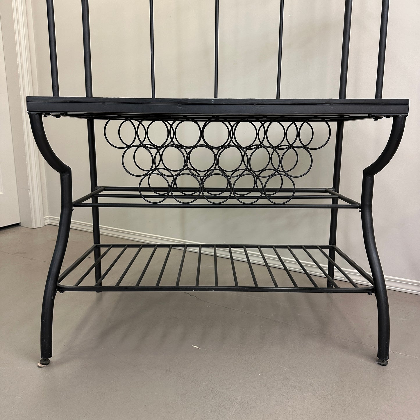 Metal Baker’s Rack with Tile Top & Glass Shelf Wine Storage