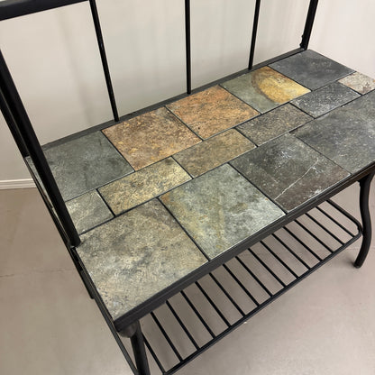 Metal Baker’s Rack with Tile Top & Glass Shelf Wine Storage
