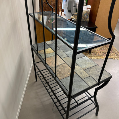 Metal Baker’s Rack with Tile Top & Glass Shelf Wine Storage